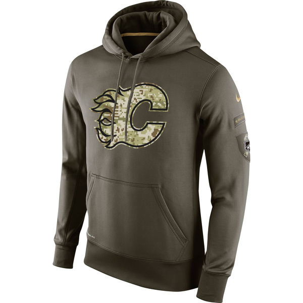 Men NHL Calgary Flames Nike Olive Salute To Service KO Performance Hoodie Green->calgary flames->NHL Jersey